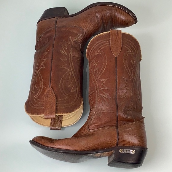 Vintage Laredo Metal Logo heel tag Cognac cowboy riding heels boots men SZ 8 EE - Picture 10 of 13